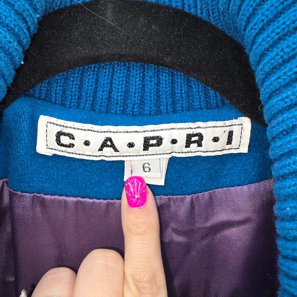 VTG CAPRI Coat Womens Size 6 Teal Blue 100% Wool Knit Retro Midi Winter 70s 80s - Picture 3 of 8